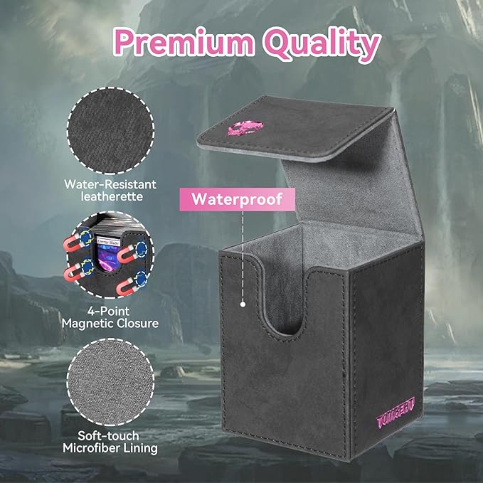 tombert 150+ Premium Deck Box for MTG, PTCG, Large Capacity with 2 Dividers, Fits 150+ Sleeved Cards TCG Trading Card Games (Pink & Black)
