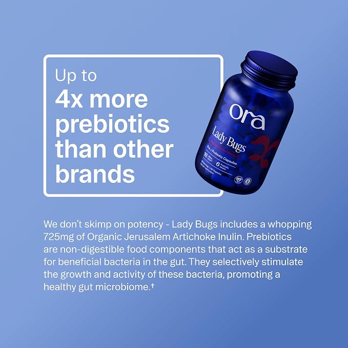 Ora Organic Probiotic for Women with L. crispatus, 6 Clinically Studied Lactobacillus Strains for Vaginal, pH & Urinary Tract Health, Organic Prebiotic, 60 Capsules, 30-Day Supply