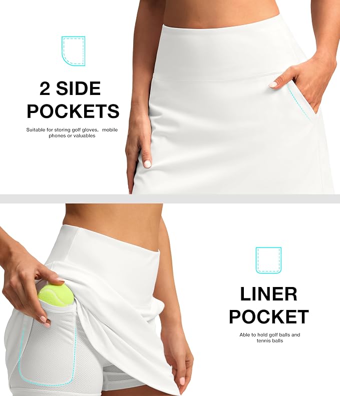 16'' Skorts for Women with 4 Pockets Athletic Tennis Golf Skirt | Built-in Shorts, High Waisted, Stretchy, A Line, Casual, Pickleball, Skort