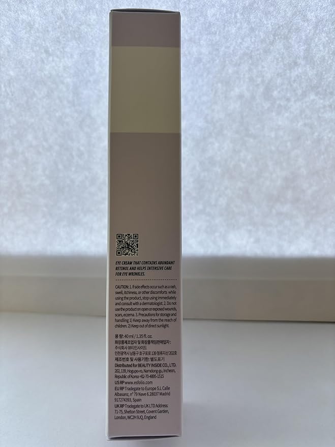 Esfolio Retinol Vitamin A Eye Cream, Daily Skin Care for Under Eye Area, Lightweight Moisturizing Formula, Korean Beauty Skincare (1.35 oz / 40 ml)