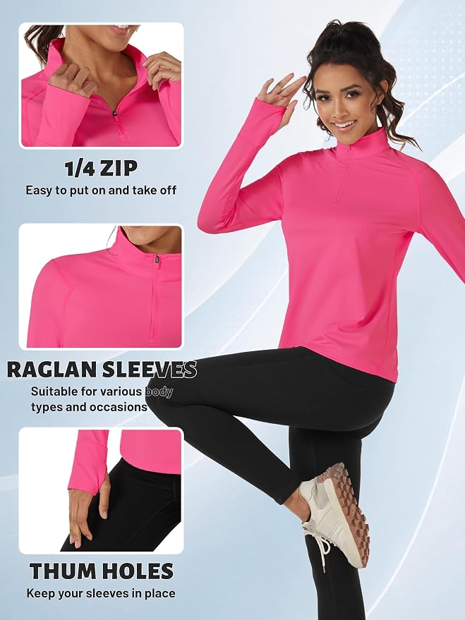 TACVASEN Women's Quarter Zip Sweatshirt Fleece Long Sleeve Workout Pullover | Lightweight Breathable Thermal Fabric,Mock Neck Design,Athletic Tops,Ideal for Gym Running Activities