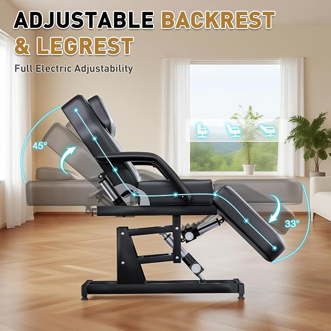 Fully Electric Lift Professional Massage Table with 3 Molds for Esthetician, Physical Therapy Table with Adjustable Backrest & Legrest Treatment, Physical Therapy, Spa, Professional Massage, Tattoo