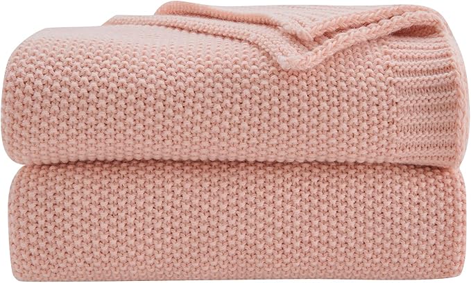 CozeCube Pink Seed Stitch Throw Blanket 60"x80", Farmhouse Decor | Blanket for Couch, Soft Cozy Cable Knit Throw for Bed Sofa Living Room, Lightweight Warm Decorative Christmas Blanket