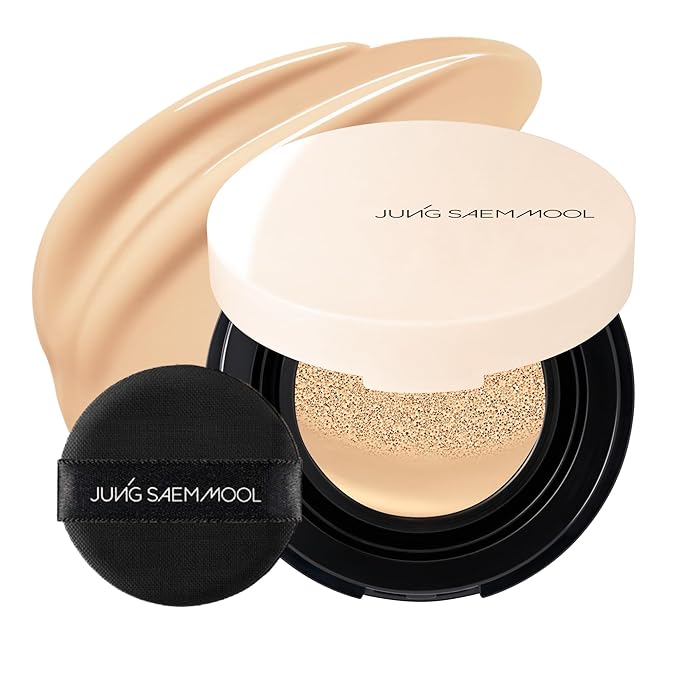 JUNG SAEM MOOL Essential Skin Nuder Cushion | Natural Finish, Buildable Coverage Cushion Foundation by Korean Makeup Artist (Mini, 0.17 Fl Oz), 19W Light