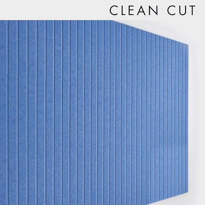Felt Bulletin Board Tiles 48"x36" -12-Pack Cork Board Alternative, OEKO-TEX Certified, NRC 0.95 Acoustic Wall Panels, Damage-Free Adhesive, Slatted Design, Home Office, Classroom (Pastel Blue)