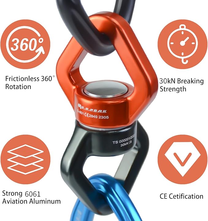 30kN Swing Swivel, CE Certified 360°Rotational Device, Silent Hanging Accessory for Tree Swing, Aerial Dance