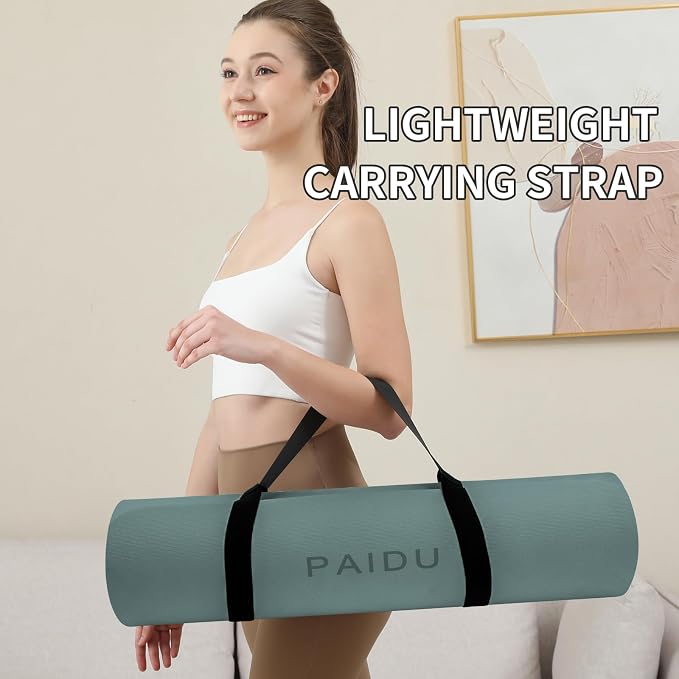 PAIDU Yoga Mat Non Slip Anti-tear,extra thick-2/5 inch（10MM）High Resiliency Professional POE Yoga Mats for Women Men Kids,72"x24"inch,Workout, Yoga, Pilates and Floor Exercise, with Carrier Strap