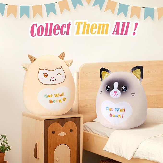 13.5" Get Well Soon Cat Plush Pillow Soft Cute Ragdoll Cat Stuffed Animal Get Well Soon Kitten Gift for Women Girls Kids Patient Feel Better Plush Toy