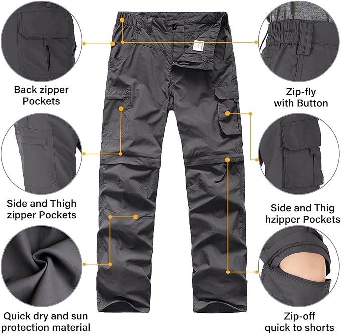 linlon Kids' Cargo Pants, Boy's Casual Outdoor Quick Dry Waterproof Hiking Climbing Convertible Trousers #9016