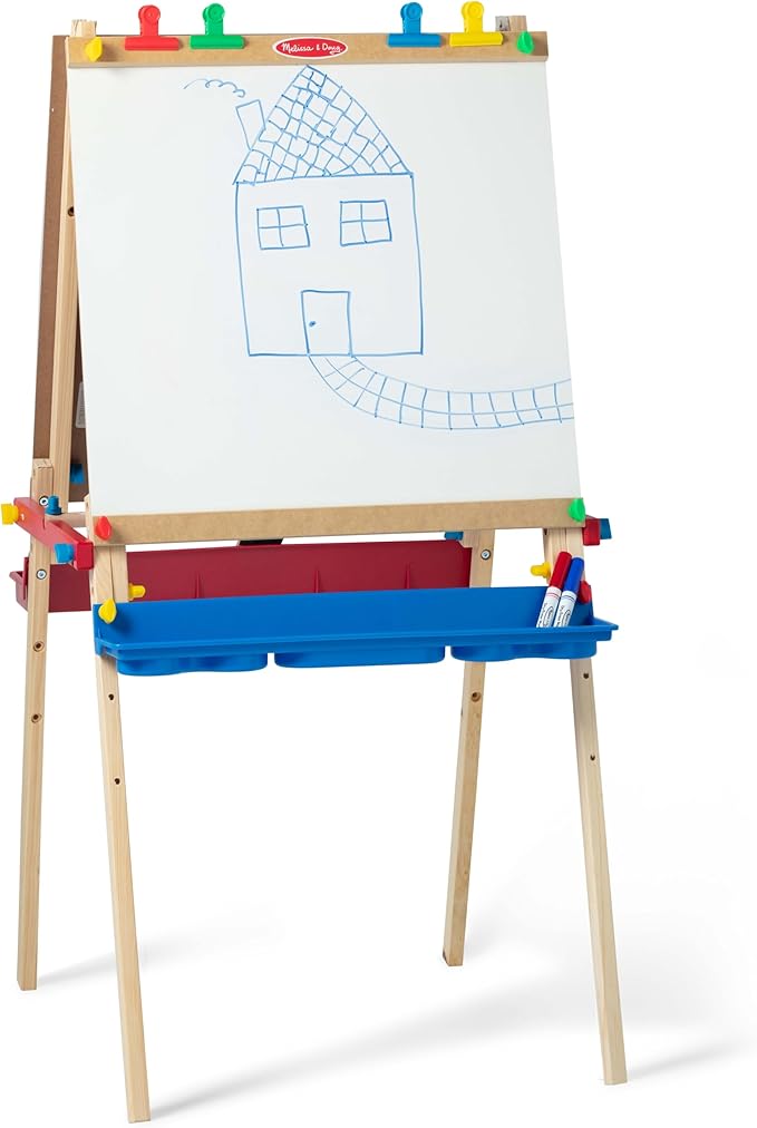 Melissa & Doug Deluxe Wooden Art Easel for Kids with Dry-Erase Board, Chalkboard & Drawing Paper Roller, Folding Double-Sided Toddler Easel, Preschool Learning Toys for Girls & Boys Ages 3+