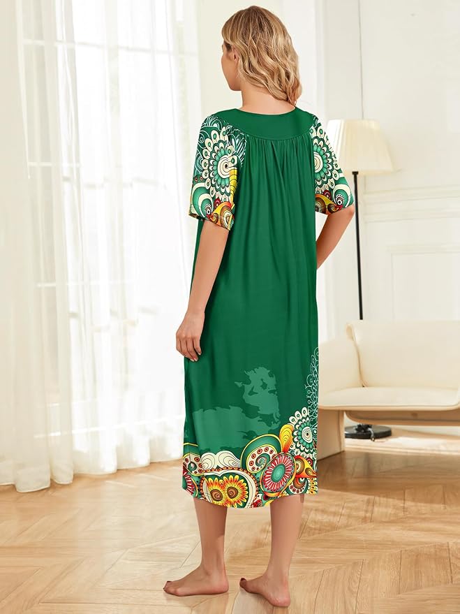 House Dresses for Women with Pockets Moo Moo Nightgown Short Sleeve Mumu Dress Lounge Dress S-3XL