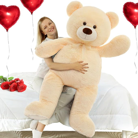 MorisMos Giant Teddy Bear Stuffed Animal 4 Ft,51'' Big Stuffed Bear for Girlfriend Boyfriend Wife Mother Fiancée Valentine's Gift,Large Bear Plush for Kid Christmas Birthday Baby Shower,Beige