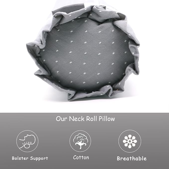 Buckwheat Neck Roll Pillow, Buckwheat Hulls Filling for Neck Support and Pain Relief, Cylinder Round Pillow for Sleeping and Bed (16x4 Inch, Gray)