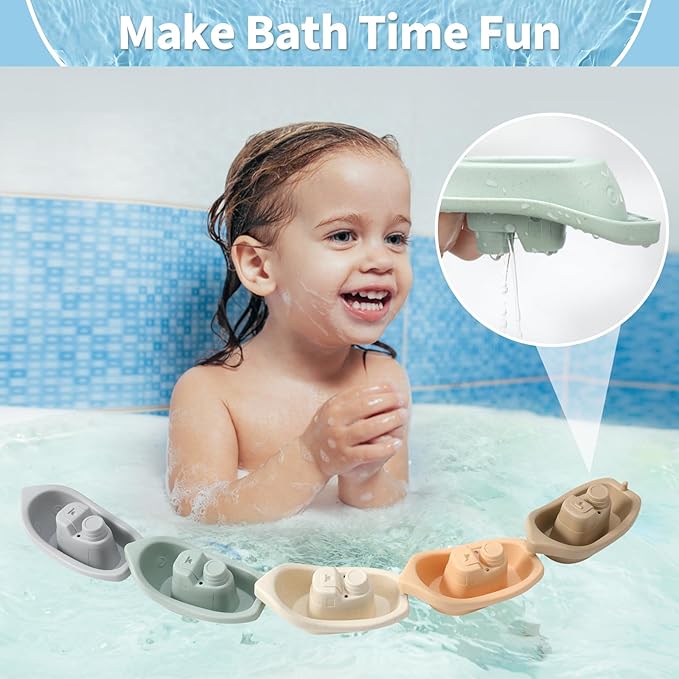 Bath Toys Floating Boats Train with Bathing Spoon,11 Pcs Water Table Toys Mold Free Baby Bath Toys for Toddlers 1-3 Infants 6-12-18 Months,Bathtub Toys Shower Toys for 1 2 3 4 Year Old