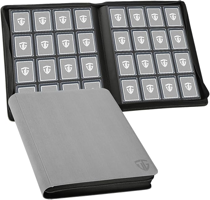 16 Pocket Toploader Binder,Holds 640 3”x4” Toploader Hard Cases,Sleeves Card Collection Binder,20 Double Sided Pages,Compatible with Trading & Sports Holder(Gray)