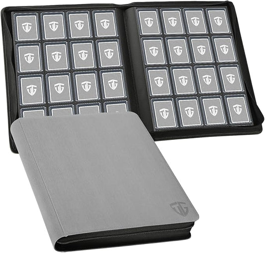 16 Pocket Toploader Binder,Holds 640 3”x4” Toploader Hard Cases,Sleeves Card Collection Binder,20 Double Sided Pages,Compatible with Trading & Sports Holder(Gray)