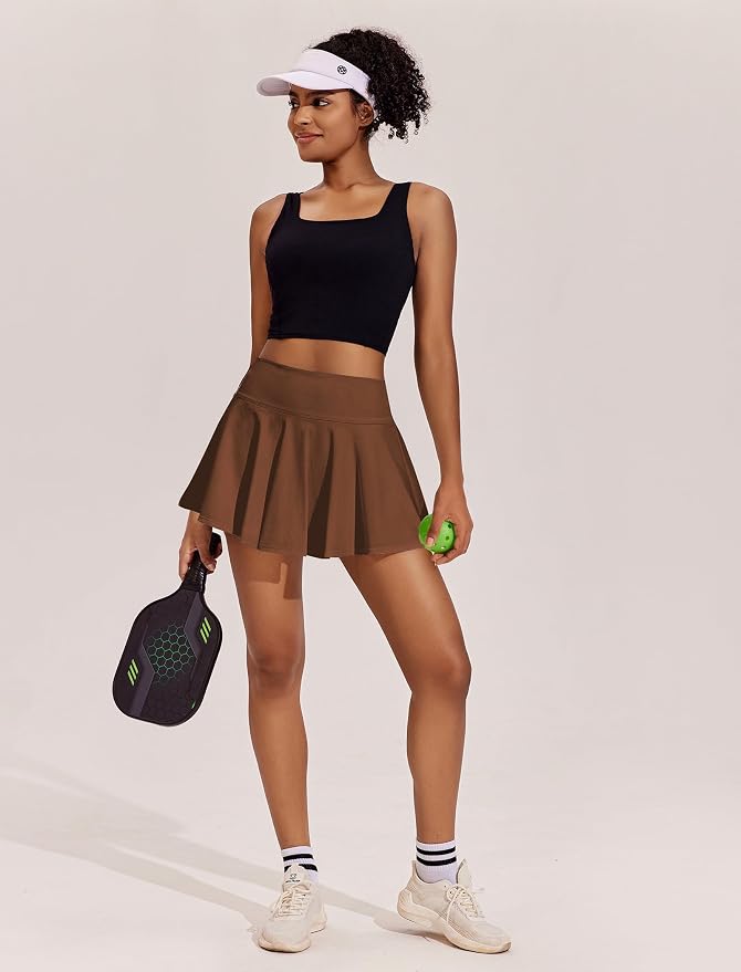 PINSPARK Womens Tennis Skirt 14" Pleated Athletic Golf Skorts with Pockets | High Waist, Tummy Control, Mini, Breathable, Lightweight, Soft, Built in Shorts, Pickleball, Casual