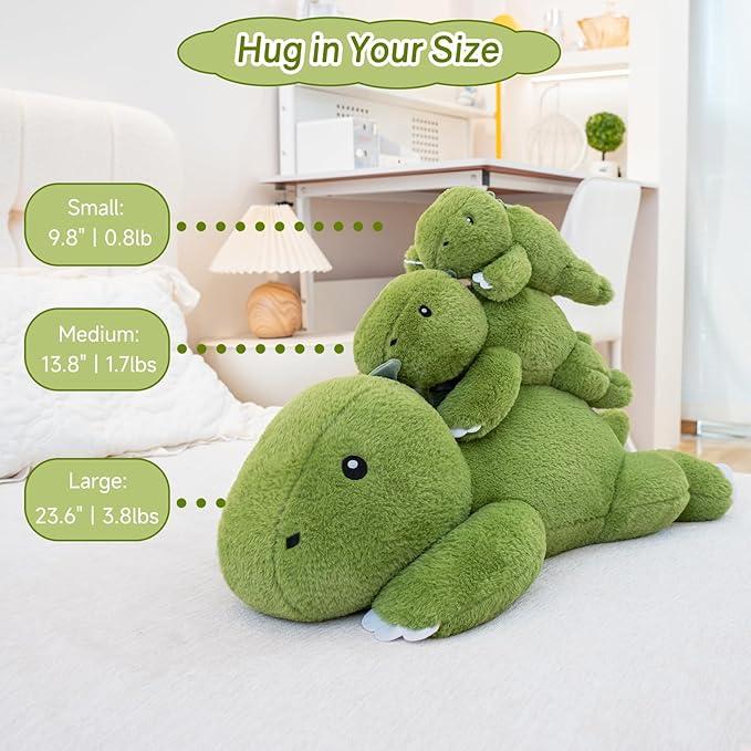 SQEQE Weighted Stuffed Animals Dinosaur Plush, Weighted Stuffed Animals Dino Plushies, Soft T-Rex Pillow Toy for Kids Adults, Children's Day Presents 13.8 Inch, 1.7 Lbs
