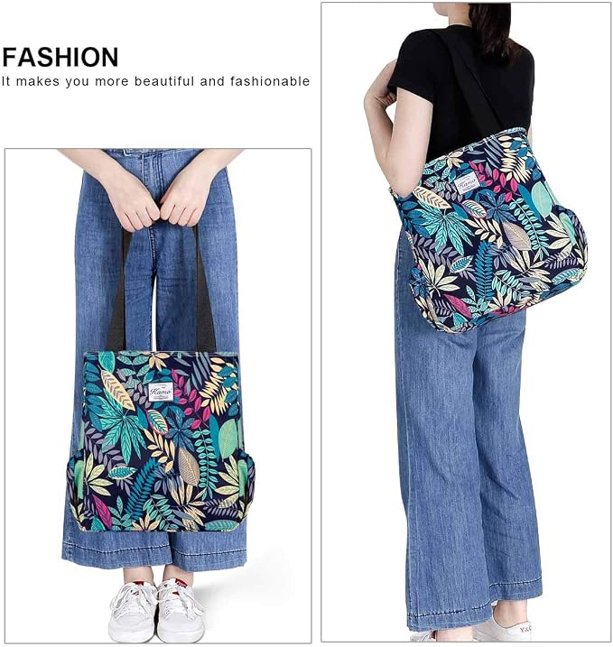 KAMO Floral Tote Bag - Waterproof Lightweight Handbags Travel Shoulder Bag for Hiking Yoga Gym Swimming Travel Beach