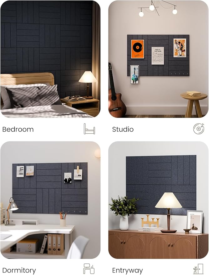 Fluxynara 36" x 24" Large Felt Bulletin Board, Navy Blue | 6 Pack Cork Board Alternative with 30 Safe Adhesive Tabs, Felt Pin Boards for Wall Decor, Home, Office, Classroom, Dorm