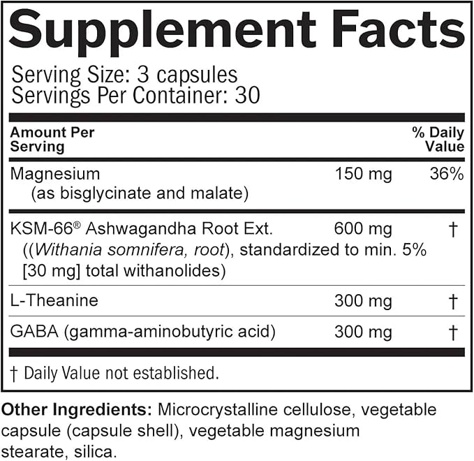 BRAINMD Stress Relief & Sleep Supplement - Natural Calming Formula with GABA & Magnesium - 60 Capsules