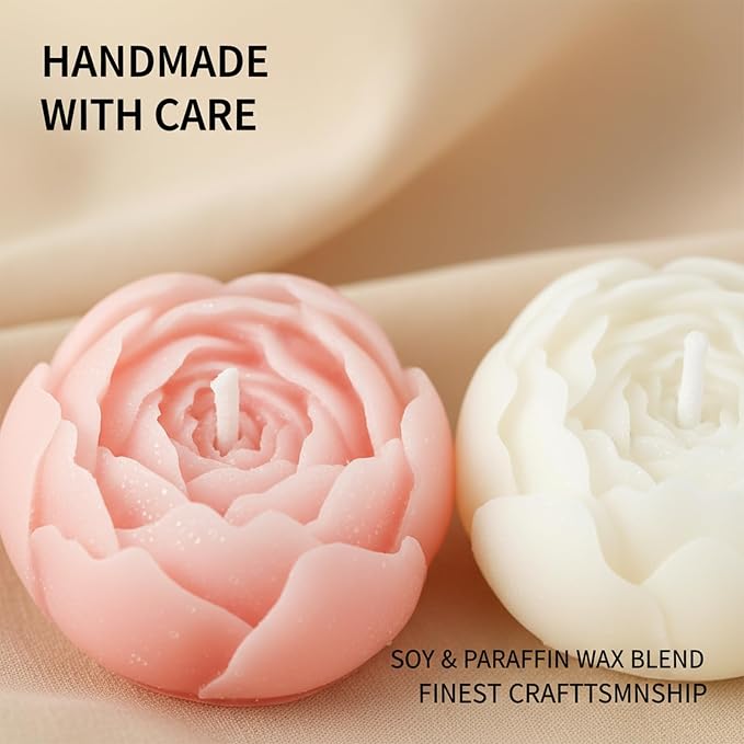 Flower Candles, Scented Floral Candle Rose Peony(White & Pink) | 4-Pack Handmade Aromatherapy for Spa Party Wedding Home Decor