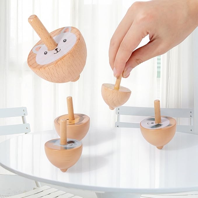 6 Pcs/Set Beech Wood Spinning Tops Toy for Kids, Animal Wooden Gyroscopes Toy for 3 4 5 6 7 Years, Fruit Educational Kindergarten Toys, Spin Tops for Party Games Birthday Gifts Family Fun (Animal)
