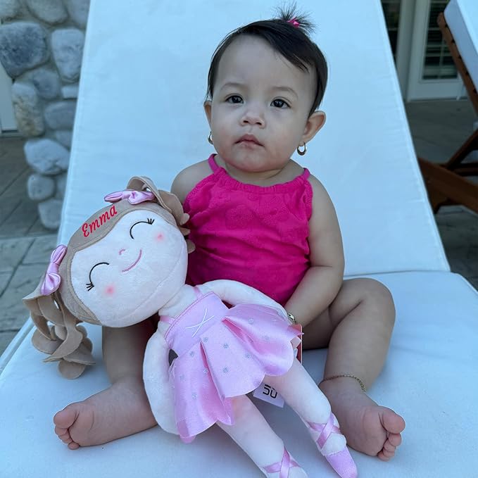 Gloveleya Personalized Ballerina Doll with Custom Name – 13 Inch Pink Plush Baby Girl Gift, Soft Ballet Girl Stuffed Toy for Birthday, Christmas, Baby Shower, Holiday & Keepsake Present