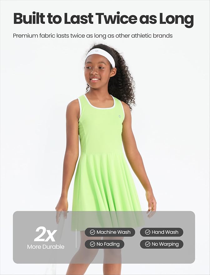 PATPAT Girls Athletic Dress Tennis Summer Outfit with Headband & Shorts | Quick-Dry RapidAir-C Fabric, Lightweight Breathable Golf Dress, Sweat-Wicking 2 Piece sets, Two Hidden Pockets