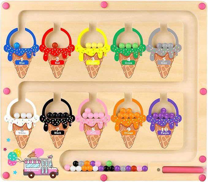 Magnetic Color and Number Maze,Montessori Toy for 2-5 Years Old Girls,Wooden Magnet Balls Puzzles,Toddler Busy Board Game,Preschool Learning Activities,Christmas & Birthday Gift for Kids