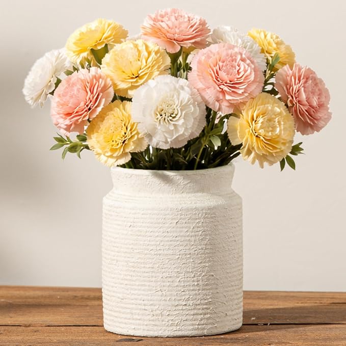 Ceramic Flower Vase 6.5 inch Farmhouse Rustic Vase for Home Decor Handcrafted Pottery Vase Small Terracotta Vases for Table Decor Fireplace Living Room Bathroom Wedding Centerpiece (S-Off White)