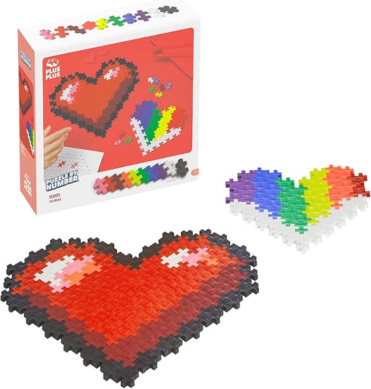 PLUS PLUS Puzzle by Number, 250 Piece Mini Interlocking Hashtag Color Blocks, 3D Pixel Art Kit for Kids - Hearts