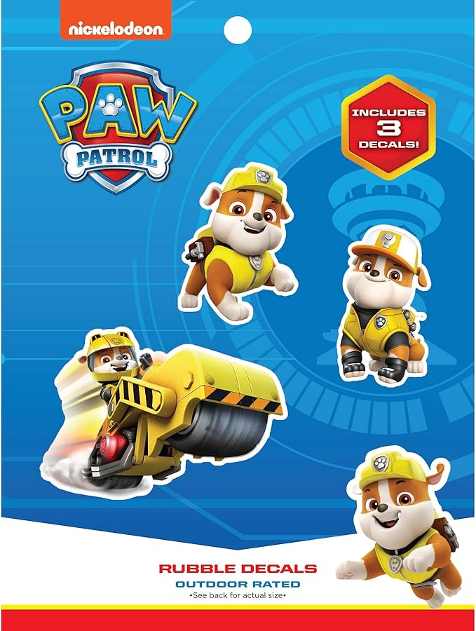 Paw Patrol Rubble Decals - Set of 3 Rubble Stickers for Kids and Adults - Vinyl Decals for Laptop, Tumbler, Water Bottle, Vehicles - Nickelodeon Stickers