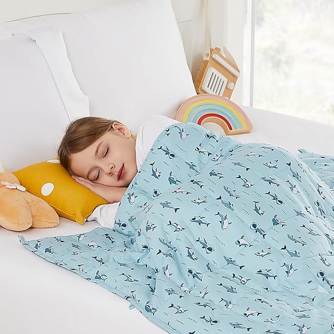 Weighted Blanket - 7 lbs Blue Shark Heavy Blanket - Small Size Breathable Lap Blanket(41"x60", 7 lbs)