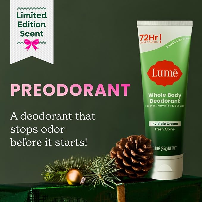 Lume Whole Body Deodorant - Invisible Cream Tube - 72 Hour Odor Control - Doctor Developed - Aluminum Free, Baking Soda Free and Skin Loving - 3.0 Ounce, (Pack of 2) (Fresh Alpine)