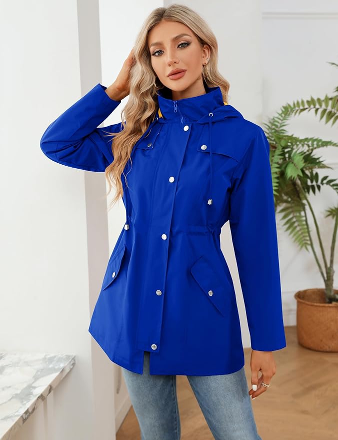 LOMON Women Waterproof Outdoor Hiking Raincoat Women Lined Rain Jacket Lightweight Hooded Jackets Trench Coats
