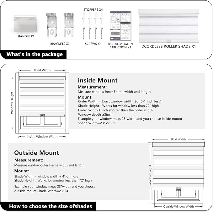 AOSKY Cordless Zebra Blinds for Windows Pull Down Roller Window Shades Dual Layer Light Filtering Privacy for Day and Night, Free-Stop Door Shades for Home Easy to Install (30" W X 72" H, White)