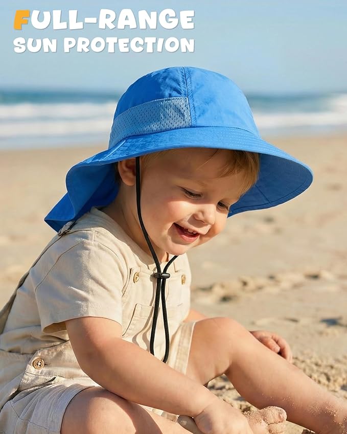 Toddler Baby Sun Hat Kids Summer Beach Essentials Adjustable Beach Hats with Bucket Wide Brim for Boys Girls Age 0-14 Years