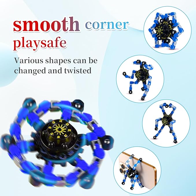 4 Pcs Fidget Toys Transformable Fidget Spinners Autism ADHD Anxiety Stress Relief Sensory Toys for Kids and Adults Deformable Robot Spinner Fingertip Gyros for Party Favors Classroom Prizes（Blue）