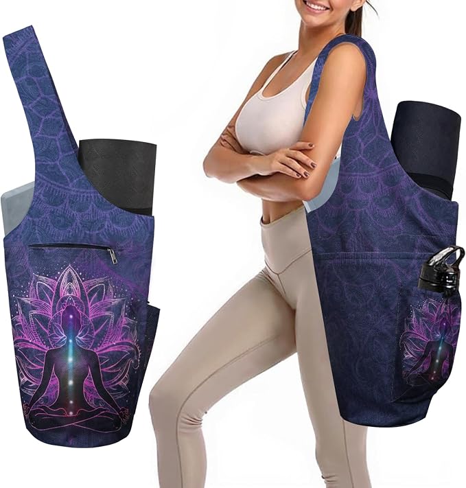 Yoga Mat Bag Carrier for Women Workout Large Waterproof with Zipper Pocket, Keychain and Wide Shoulder Straps
