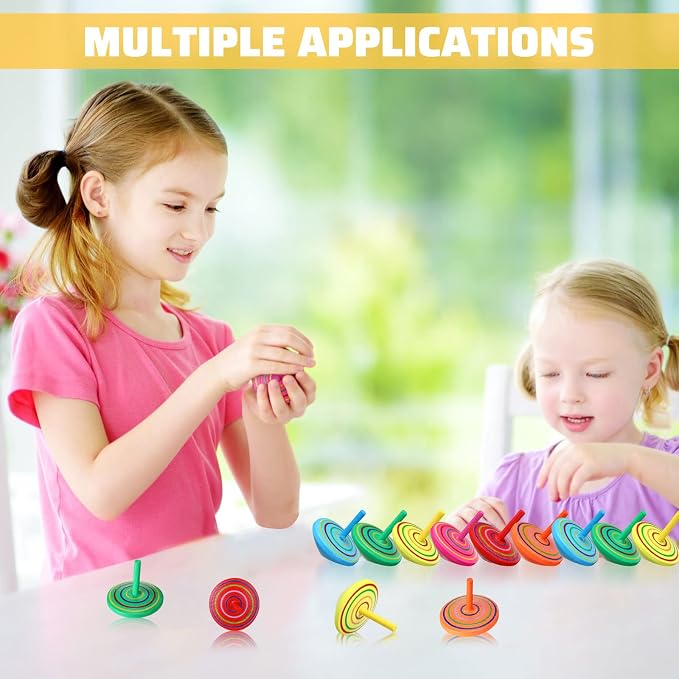 Lenwen 200 Pcs Wooden Spinning Top Colorful Rainbow Gyroscope Novelty Educational Spinning Toy Painted Spinner for Kindergarten Family Games Party Favors Gifts for Girls Boys