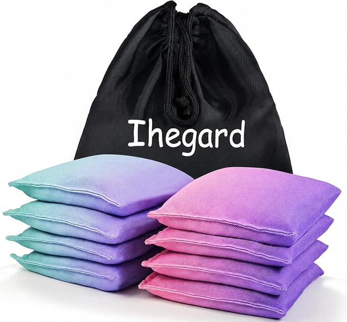 Cornhole Bags Set of 8, Weather Resistant Cornhole Bean Bags with Gradient Design, Durable Modified Size Corn Hole Bags for Outdoor Tossing Games, Includes Tote Bag