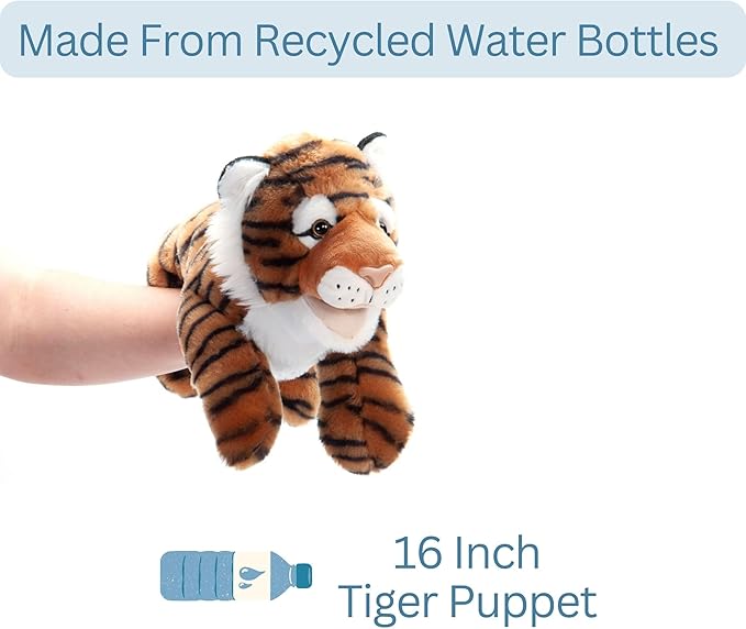 The Petting Zoo Tiger Hand Puppet Stuffed Animal Plushie, Gifts for Kids, Puppetz Animals, Tiger Interactive Puppets Plush Toy 16 Inches