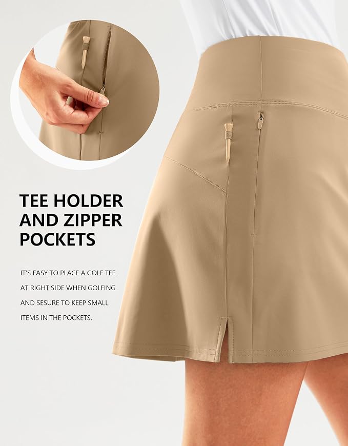 16" Golf Skirt with 2 Zipper Pockets | Tee Holder, Mesh Shorts, High Waisted, Casual, Pickleball, Athletic, Tennis, Skorts for Women