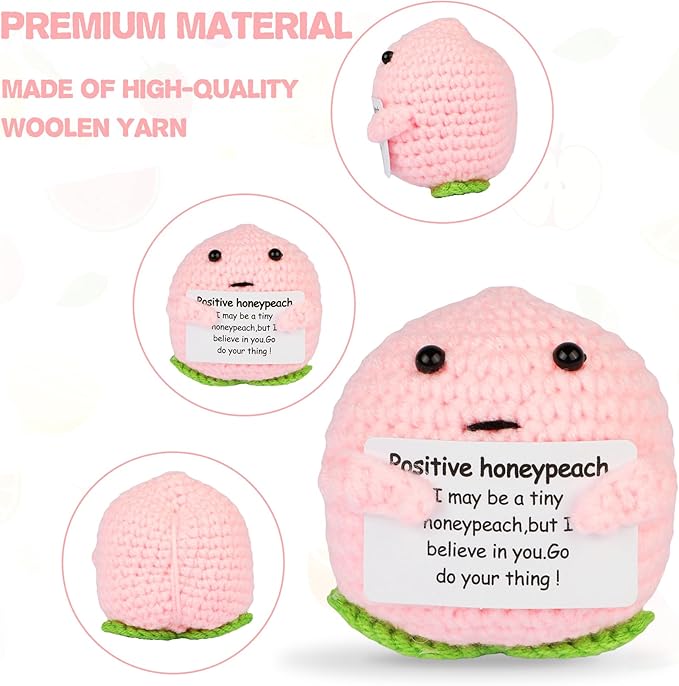 Hoedia Handmade Emotional Pickle Gift, Emotional Cucumber Crochet Doll Inspirational Gifts with Cards, Cute Knitted Funny Support Pickle Potato Friend Birthday (Positive Honey Peach)