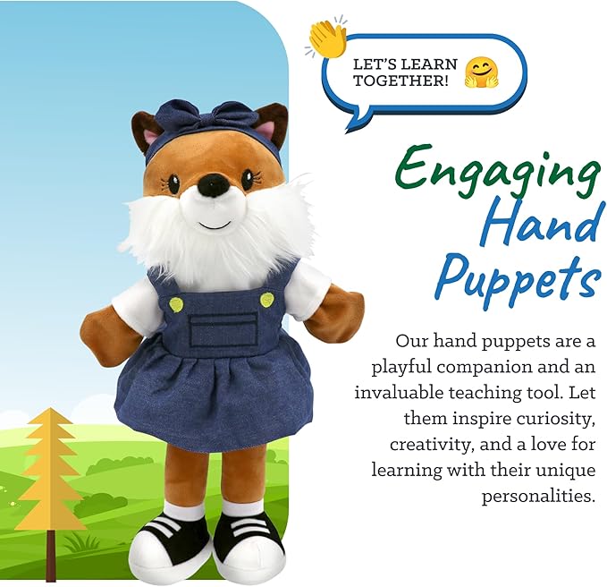 Sharewood Forest Friends Fiona The Fox Hand Puppet - Stuffed Animal for Toddlers, Kids, Teachers, Daycare & School - Perfect for Puppet Theatre and Creative Play