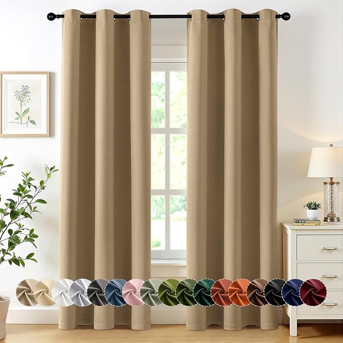 MIULEE Blackout Curtains for Bedroom 2 Panels 40 x 84 Inch Long Taupe Brown | Thermal Insulated, Living Room Darkening Grommet Drapes, Noise Reducing, Light Blocking Window Treatments