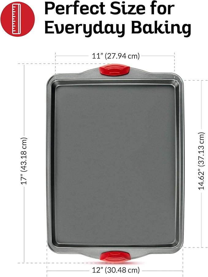 Premium Nonstick Baking Sheet Pans – Set of 3, Heavy-Gauge Carbon Steel, Warp, Dent, and Rust-Resistant – Gourmet Rimmed Half Cookie Sheet Trays, Non-Toxic for Exceptional Baking Performance