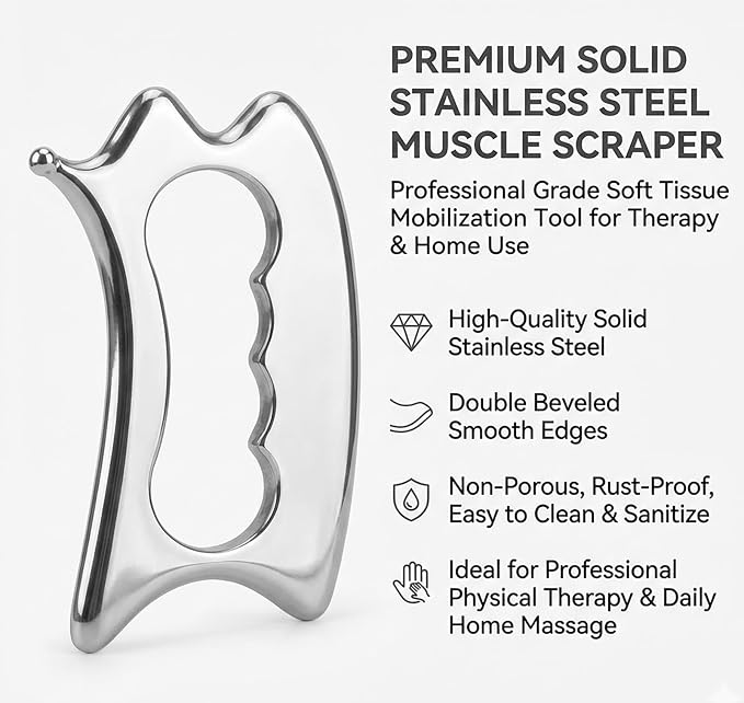 Muscle Scraper Tool Stainless Steel, Gua sha Tool Set for Full Body, Metal Myofascial Release Tool, Scraping Tool Physical Therapy Equipment, Deep Tissue Massager Fascia Scraper (D Scrapper)