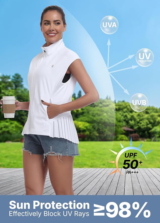 Little Donkey Andy Women's Golf Vest Outerwear | Pleated Hem Sleeveless Athletic Jacket for Running Yoga Tennis
